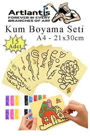 Kum Boyama Seti 15 Adet 20x30 cm A4 Boyutunda Büyük Boy Kaliteli Kum Boyama Çalışması Tuz Boyama Etkinlik