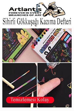 Sihirli Gökkuşağı Kazıma Defteri A6 10x15 cm 1 Paket 10 Sayfa Scratch Note Spralli Siyah Sihirli Resim Defteri