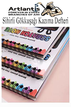 Sihirli Gökkuşağı Kazıma Defteri A6 10x15 cm 1 Paket 10 Sayfa Scratch Note Spralli Siyah Sihirli Resim Defteri