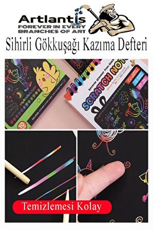 Sihirli Gökkuşağı Kazıma Defteri A4 20x30 cm 3 Paket 10 Sayfa Scratch Note Spralli Siyah Sihirli Resim Defteri