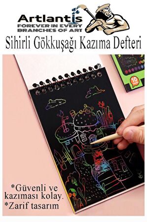 Sihirli Gökkuşağı Kazıma Defteri A4 20x30 cm 3 Paket 10 Sayfa Scratch Note Spralli Siyah Sihirli Resim Defteri