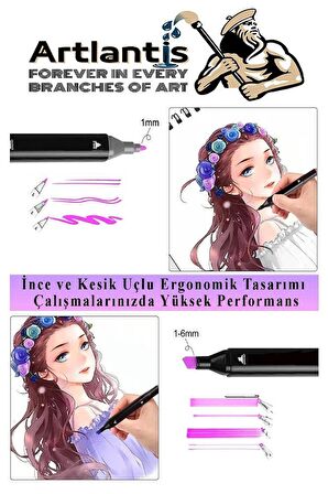 24 Adet Çift Taraflı Marker Kalem Çantalı 1 Paket 24 Renk Touch Markör Çift Uçlu Keçeli Kalem Sanat Tasarım Hobi