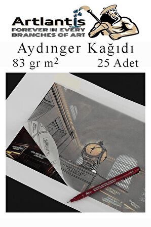 Aydınger Kağıdı A4 83 gr 25'li 1 Paket Eskiz Kağıdı Artline Teknik Çizim Kalemi Drawing System 5 Adet