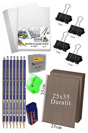 Karakalem Eskiz Çizim Seti Duralit Seti 25X35 cm 1 Paket Resim Kağıdı Faber Dereceli Kalem Seti Hamur Silgi Sınav Silgisi