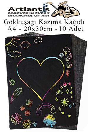 Sihirli Gökkuşağı Kazıma Kağıdı A4 10 Yaprak 1 Paket 20x30 cm Siyah Sihirli Kağıt Rainbow Paper