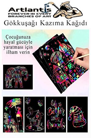 Sihirli Gökkuşağı Kazıma Kağıdı A4 10 Yaprak 1 Paket A-4 20x30 cm Siyah Sihirli Kağıt Rainbow Paper