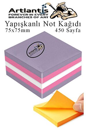 Yapışkanlı Not Kağıdı 3 Renk 450 Sayfa 1 Paket Ebruli Küp Blok Yapışkanlı Postit 75x75 mm Renkli 