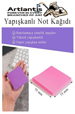 Yapışkanlı Not Kağıdı 3 Renk 450 Sayfa 1 Paket Ebruli Küp Blok Yapışkanlı Postit 75x75 mm Renkli 