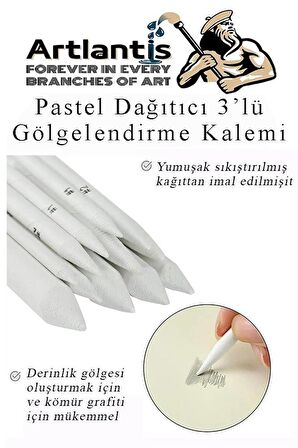 Pastel Dağıtıcı Gölgelendirme Kalemi 3 lü 1 Paket Kaynaştırma Kalemi Kara Kalem Dağıtıcı Kalem Kağıt Kalem