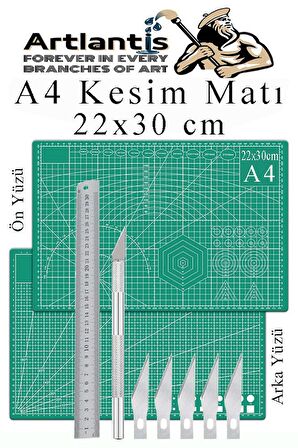 Kesim Matı A4 Kretuar Seti ve Çelik Cevel 30 Cm 1 Adet 22x30 cm Çift Taraflı Çizim Matı Kesme Madı Kesim Tablası Kesim Altlığı