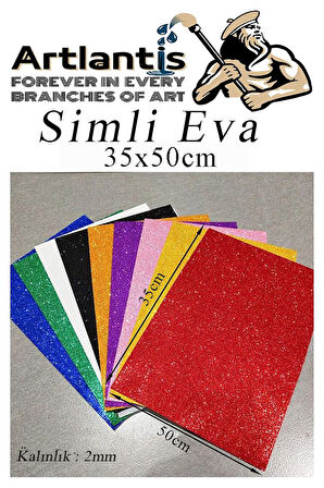 Simli Eva 35x50 cm 10 Renk 1 Paket Simli Eva Süngeri 10'lu Okul Kreş Anasınıfı Elişi Etkinlikleri