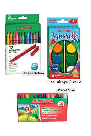 Okul Kırtasiye Seti 15 Parça 1 Paket Alpino Keçeli Kalem Kuruboya Pastel Boya Oyun Hamuru Makas Stick Yapıştırıcı