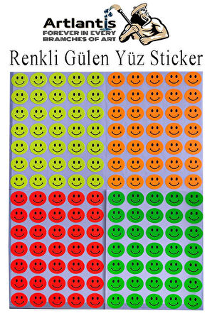 Gülen Yüz Sticker 140 lı 1 Paket 19 mm Fosforlu Turuncu Sarı Pembe Yeşil Gülen Yüz Etiket Çıkartma Okul Etkinlik