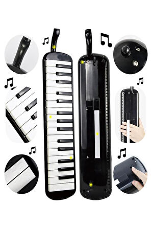 Melodika 32 Tuşlu Siyah Bez Çantalı 1 Adet Müzik Defteri A4 Plastik Kapak 40 Yaprak Spralli 1 Adet Hortumlu Melodika Askılı Taşıma Kulplu Okul Öğrenci