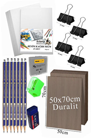 50x70 Resim Çantası Seti 1 Paket Karakalem 50x70 Proje Çantası Duralit Resim Kağıdı Dereceli Resim Kağıdı Hamur Silgi