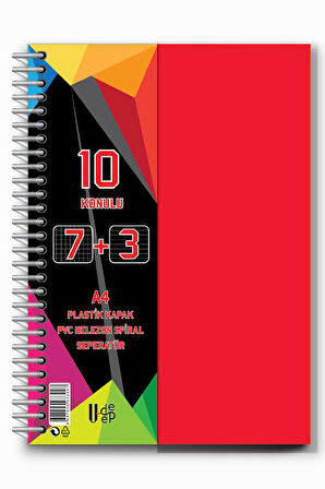 7+3+1 Ayraçlı Defter 11 Konulu 225 Yaprak 1 Adet 7 Kareli 3 Çizgili 1 Çizgisiz Spralli Plastik Kapak Seperatörlü