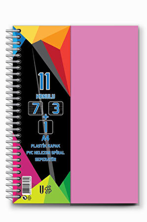 7+3+1 Ayraçlı Defter 11 Konulu 225 Yaprak 1 Adet 7 Kareli 3 Çizgili 1 Çizgisiz Spralli Plastik Kapak Seperatörlü