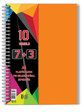 7+3 Ayraçlı Defter 10 Konulu 300 Yaprak 1 Adet 7 Kareli 3 Çizgili Spralli Plastik Kapak Seperatörlü