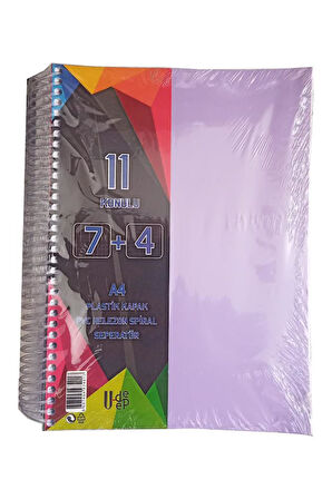 7+4 Ayraçlı Defter 11 Konulu 225 Yaprak 1 Adet 7 Kareli 4 Çizgili Spralli Plastik Kapak Seperatörlü