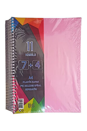 7+4 Ayraçlı Defter 11 Konulu 225 Yaprak 1 Adet 7 Kareli 4 Çizgili Spralli Plastik Kapak Seperatörlü