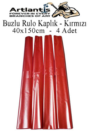 Buzlu Rulo Şeffaf Kırmızı Kaplık 4 Adet 40x150 cm Defter Kitap Kaplığı Okul Öğrenci Rulo Kaplık