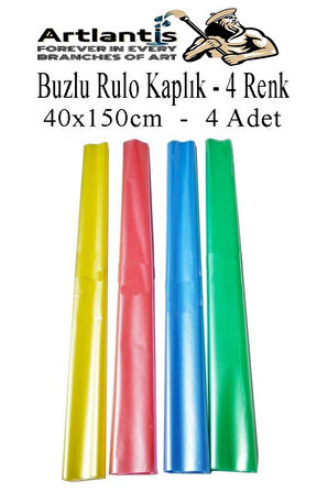 Buzlu Rulo Şeffaf Renkli Kaplık 4 Adet 40x150 cm Defter Kitap Kaplığı Okul Öğrenci Rulo Kaplık