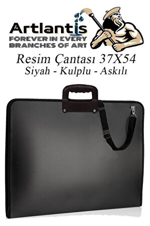 Resim Çantası 35x50 cm Resim Defteri Palet Fırça Seti 1 Paket Siyah Resim Proje Çantası Fermuarlı Kulplu 37x54 cm