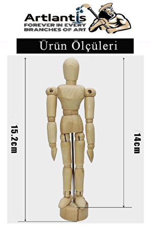 Ahşap İnsan Modeli 14 cm 1 Adet İnsan Figürlü Ahşap Model Manken Resim Ressam Eğitimi Tahta Adam Kukla Stilist