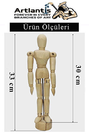 Ahşap İnsan Modeli 30 cm 1 Adet İnsan Figürlü Ahşap Model Manken Resim Ressam Eğitimi Tahta Adam Kukla Stilist