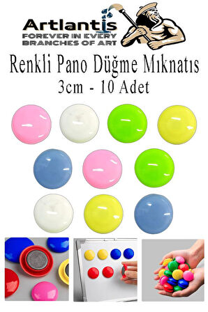 Renkli Pano Düğme Mıknatısı 10 lu 1 Paket Manyetik Yuvarlak Mıknatıs Buzdolabı Renkli Plastik Kaplı Dekarasyon Hobi Etkinlik