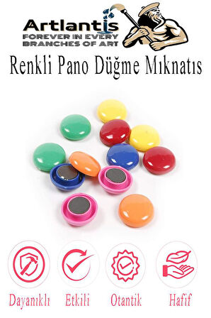 Renkli Pano Düğme Mıknatısı 10 lu 1 Paket Manyetik Yuvarlak Mıknatıs Buzdolabı Renkli Plastik Kaplı Dekarasyon Hobi Etkinlik