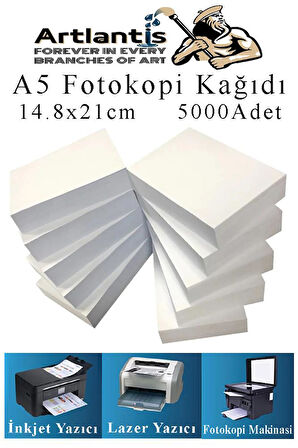 Fotokopi Kağıdı A5 80 gr 500 lü 10 Paket  Fotokopi Kağıdı Lazer İnkjet ve Fotokopi Makineleri İçin Uyumlu