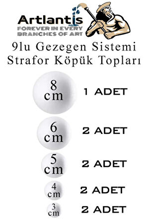 Güneş Sistemi Maketi İçin 9 lu Boyanabilir Strafor Top Seti Gezegenler Modeli Deney Okul Seti Köpük Küre Top 