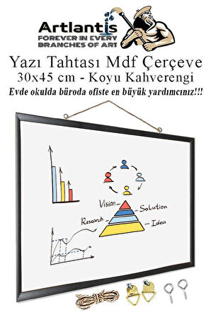 Duvara Monte Beyaz Yazı Tahtası 30x45 cm MDF 1 Adet Laminant Yazı Tahtası Mdf Çerçeveli Askılı Okul Ofis Büro