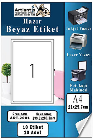 A4 Hazır Etiket 199.6x289.1 mm 10 Sayfa 1 Paket Kendinden Yapışkanlı Fotokopi Lazer İnkjet Kağıdı Yazıcılar İçin Uyumlu