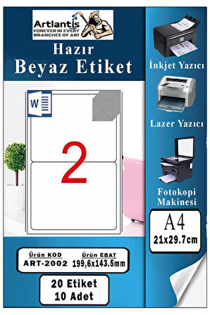 A4 Hazır Etiket 199.6x143.5 mm 10 Sayfa 1 Paket Kendinden Yapışkanlı Fotokopi Lazer İnkjet Kağıdı Yazıcılar İçin Uyumlu