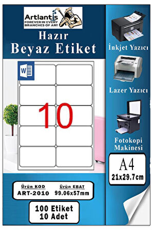 A4 Hazır Etiket 99.1x57 mm 10 Sayfa 1 Paket Kendinden Yapışkanlı Fotokopi Lazer İnkjet Kağıdı Yazıcılar İçin Uyumlu