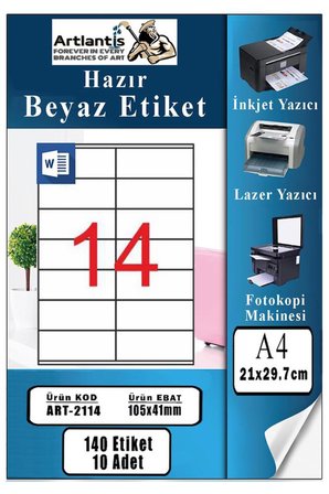 A4 Hazır Etiket 105x41 mm 10 Sayfa 1 Paket 14 lü Kendinden Yapışkanlı Fotokopi Lazer İnkjet Kağıdı Yazıcılar İçin Uyumlu