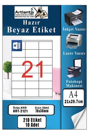 A4 Hazır Etiket 70x38 mm 10 Sayfa 1 Paket 21 li Kendinden Yapışkanlı Fotokopi Lazer İnkjet Kağıdı Yazıcılar İçin Uyumlu