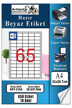 A4 Hazır Etiket 38.1x21.2 mm 10 Sayfa 1 Paket 65 li Kendinden Yapışkanlı Fotokopi Lazer İnkjet Kağıdı Yazıcılar İçin Uyumlu