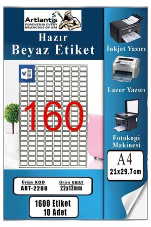 A4 Hazır Etiket 22x12 mm 10 Sayfa 1 Paket 160 lı Kendinden Yapışkanlı Fotokopi Lazer İnkjet Kağıdı Yazıcılar İçin Uyumlu