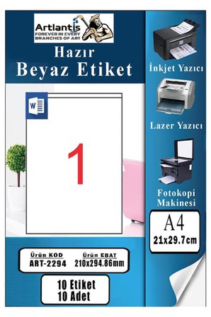 A4 Hazır Etiket 210x294.86 mm 10 Sayfa 1 Paket 1 li Kendinden Yapışkanlı Fotokopi Lazer İnkjet Kağıdı Yazıcılar İçin Uyumlu
