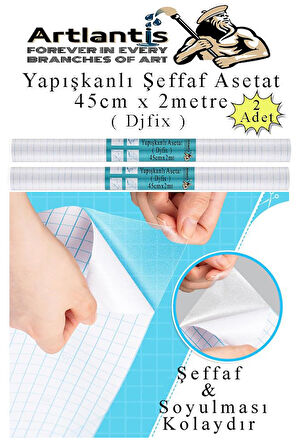 Yapışkanlı Şeffaf Asetat 2 Adet 45cm x 2 metre Djfix Kendinden Yapışkanlı Şeffaf Rulo Asetat Transparan Soğuk Laminasyon