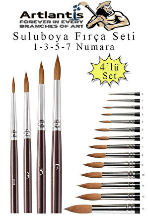 Resim Fırçası 1 - 3 - 5 -7 Numara 1 Paket 4 lü Samur Yuvarlak Uçlu Fırça Seti Guaj Sulu Akrilik Yağlı Boya Fırçaları