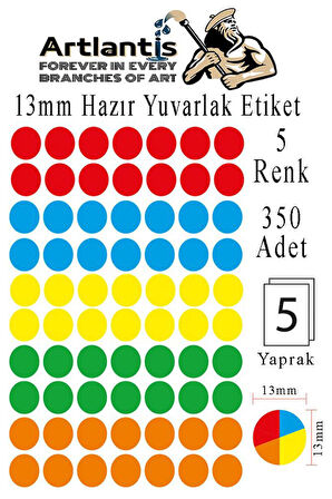 13 mm Renkli Hazır Yuvarlak Etiket 350 li 1 Paket Mix Color Ofis Etiketler Kendinden Yapışkanlı Nokta Etiket