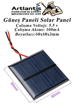 Güneş Paneli Solar Panel 6x6 cm 5.5 volt 100 mA 1 Adet Güneş Enerjisi Okul Sınıf Deney Çalışmaları 60x60 mm