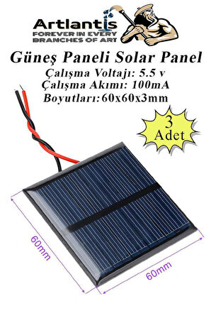 Güneş Paneli Solar Panel 6x6 cm 5.5 volt 100 mA 3 Adet Güneş Enerjisi Okul Sınıf Deney Çalışmaları 60x60 mm