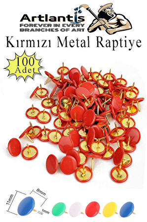 Kırmızı Raptiye 100 Adet 1 Paket Renkli Pvc Kaplı Başlıklı Raptiye Plastik Yuvarlak Düğmeli Raptiye Pano Okul Ofis Büro