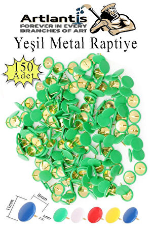 Yeşil Raptiye 150 Adet 1 Paket Renkli Pvc Kaplı Başlıklı Raptiye Plastik Yuvarlak Düğmeli Raptiye Pano Okul Ofis Büro Ev