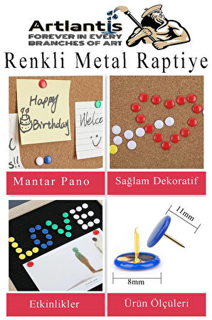 Yeşil Raptiye 150 Adet 1 Paket Renkli Pvc Kaplı Başlıklı Raptiye Plastik Yuvarlak Düğmeli Raptiye Pano Okul Ofis Büro Ev